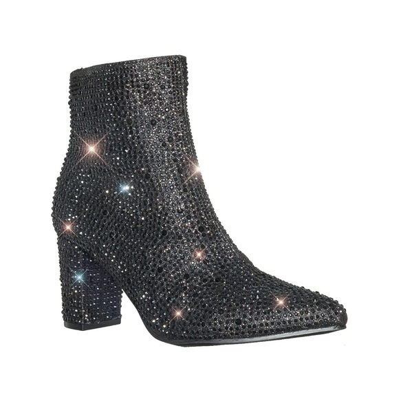 Women Rhinestone Block Chunky Heel Ankle Bootie - Picture 1 of 7